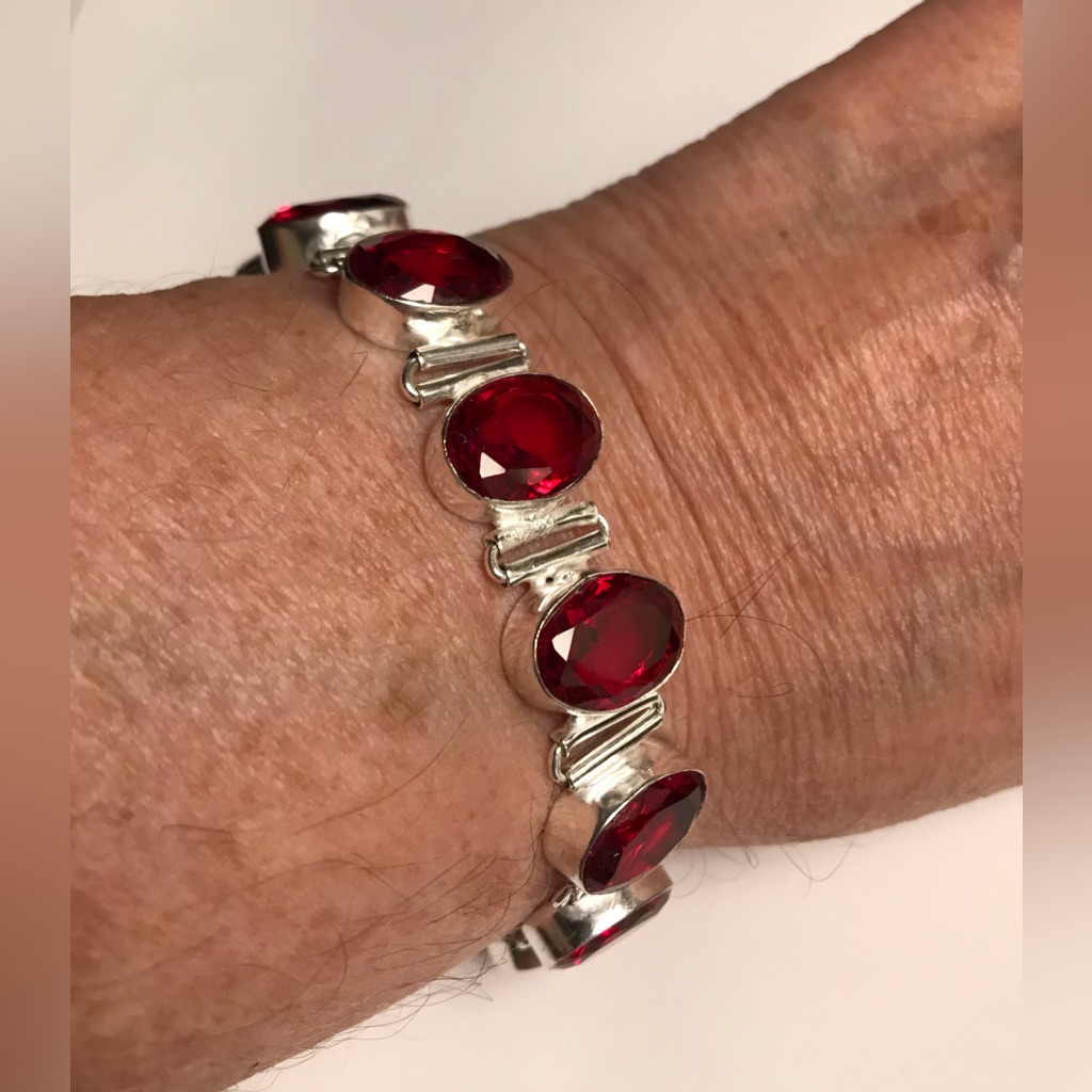 Garnet Stamped 925 Sterling Silver Bracelet